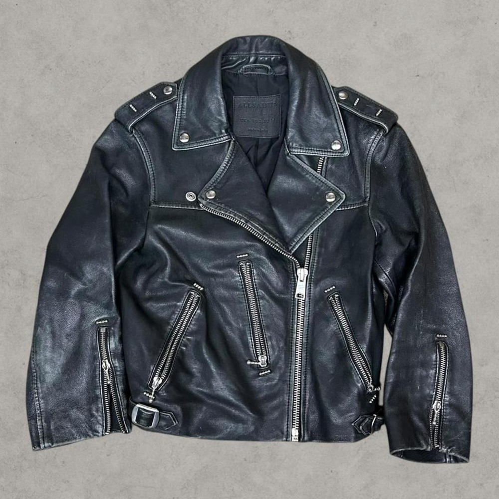Allsaints Leather Jacket Women 2 Black Moto Motorcycle Grunge Edgy Biker Cropped
